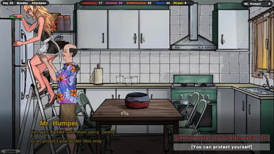 the landlord sniffs her panties under her skirt. Hentai Game