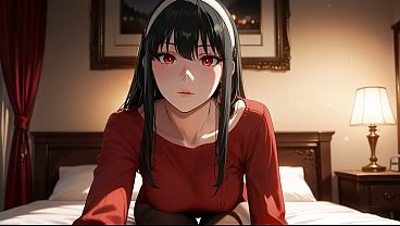 Yor Forger sex in the bedroom. Yor Forger like to be a slut. Hentai cosplay (AI-generated)