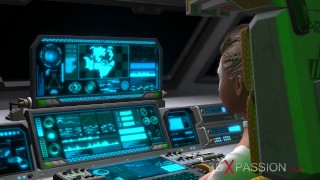 Sci-fi sex. 3d hot alien dickgirl plays with a sexy girl in the space station