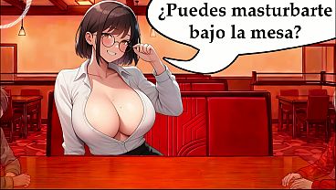 Llena el vaso de semen con tus amigos para tu novia. ¡La camarera te ayuda! Audio JOI hentai en español.
